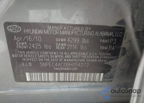 2011 Hyundai Sonata Se/Limited из США, поврежденный, VIN 5NPEC4AC0BH054272